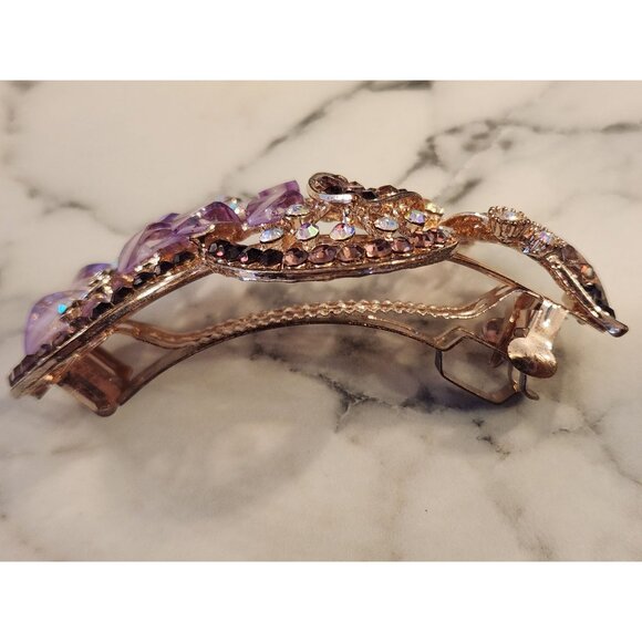 Vintage Rhinestone & Faux Gem Floral Hair Clip Purple Butterfly - Picture 3 of 4